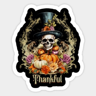Goth Creepy Skeleton Thankful Sticker